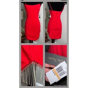 NEW from Macy's Women's Red Mini Dress Size 7 Rhinestone Fringe adjustable
